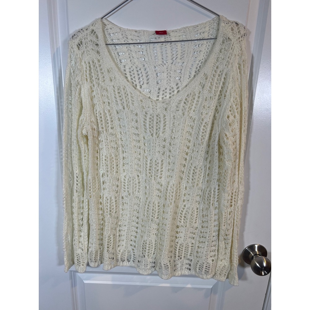 s.Oliver Womens‎ Sweater Crochet Pointelle Open Knit Cream US 8/10